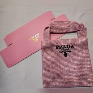 Prada Milano Pink Woven Mini Tote Gift With Purchase Jute Raffia Style Bag NIB